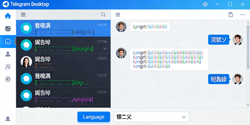 Telegram电脑版界面显示乱码或语言设置错误的示例