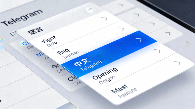 Telegram电脑版设置界面中语言选择下拉菜单截图，高亮显示中文选项