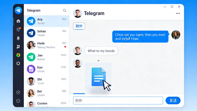 Telegram电脑版拖拽与附件按钮发送文件的操作界面截图