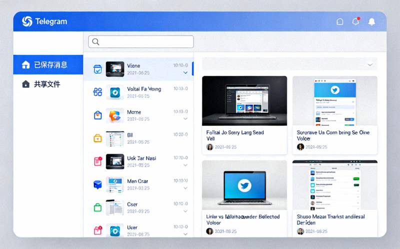 Telegram电脑版已保存消息与共享文件管理界面视图