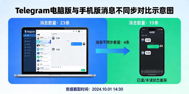 Telegram电脑版与手机版消息不同步对比示意图