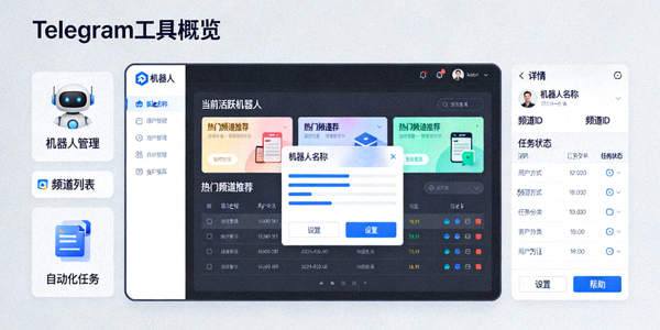 Telegram机器人、频道与自动化工具界面概览