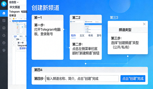 Telegram中文电脑版创建新频道的步骤界面